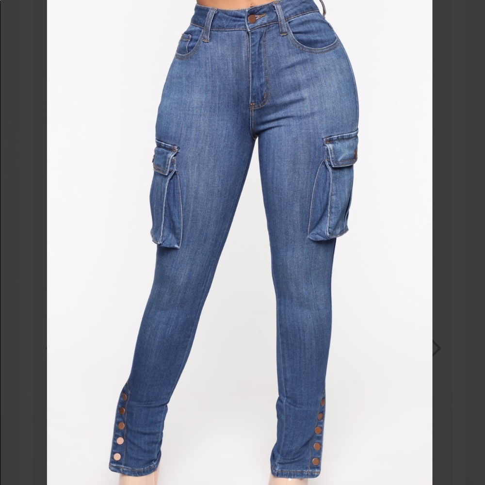 Fashion Nova High Rise Skinny Cargo Jeans